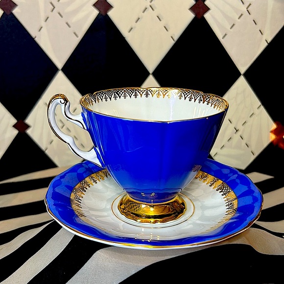 Other - Royal Adderley Elegant Blue & Gold Teacup and Saucer Set – Fine Bone China
